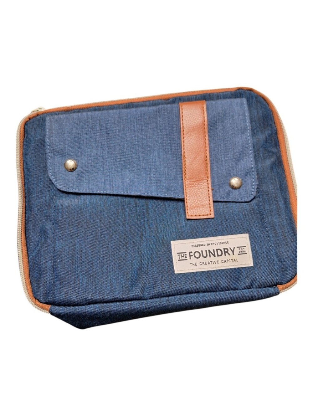 The Foundry Insulated Lunch Box Bag Blue Chambray Canvas Cooler Pouch Zipper